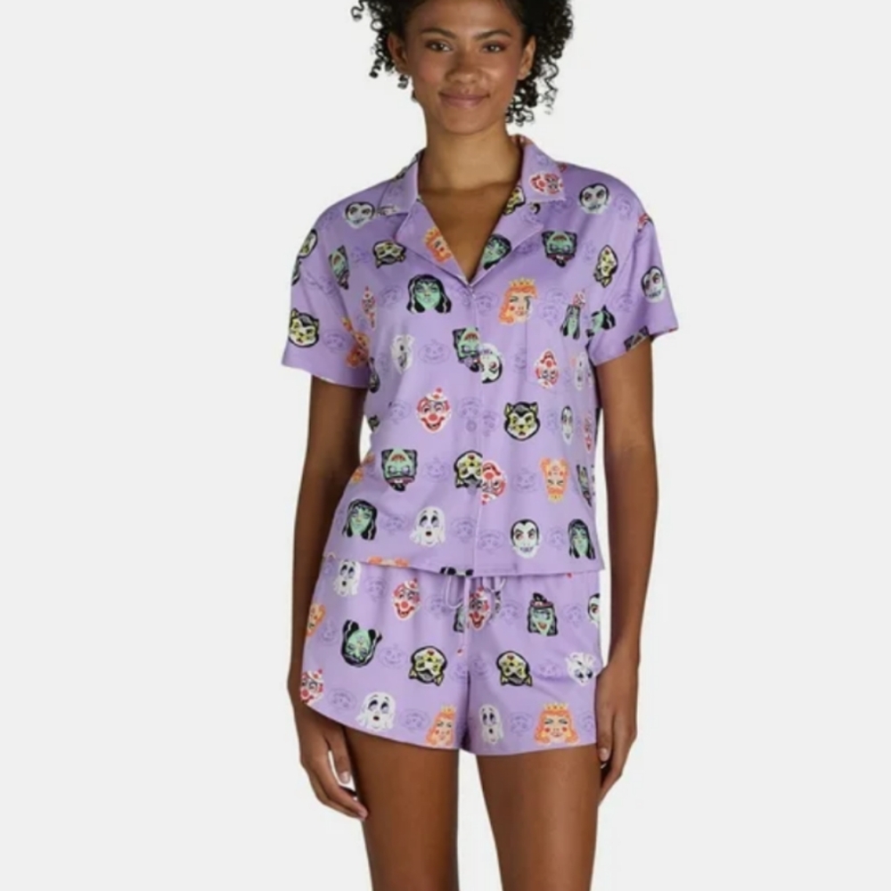 Purple Vintage Halloween Mask Pajama Set